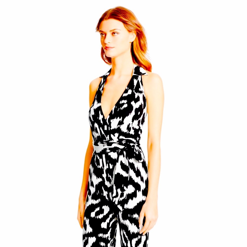 NWT: DVF “Zola” Jumpsuit (black/white)    Size: 0  $255 (original retail: $648)